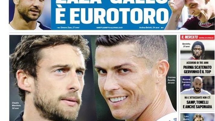 Prima Pagina, Tuttosport: &#8220;Ciao Claudio, vai CR7. Zaza-Gallo, è EuroToro. Parma scatenato, Gervinho è il top. L&#8217;Inter querela Tebas&#8230;&#8221; 