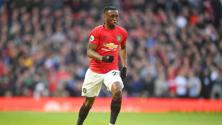 MANCHESTER, ENGLAND - MARCH 08: Aaron Wan-Bissaka of Manchester United in action during the Premier League match between Manchester United and Manchester City at Old Trafford on March 08, 2020 in Manchester, United Kingdom. (Photo by Michael Regan/Getty Images) 