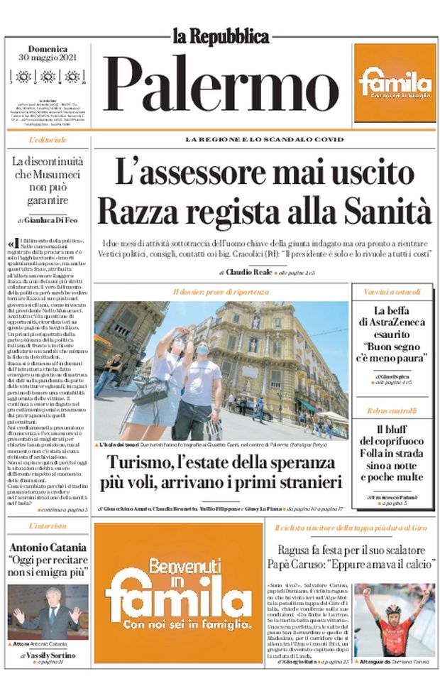 Prima Pagina, La Repubblica-Palermo: “L’assessore mai uscito, Razza regista alla sanità”  Prima Pagina, La Repubblica-Palermo: “L’assessore mai uscito, Razza regista alla sanità”
