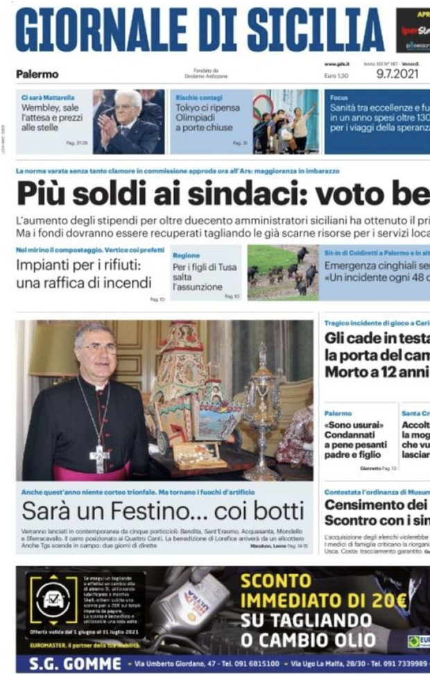 Prima Pagina, Giornale di Sicilia: “Wembley, sale l’attesa e prezzi alle stelle” Prima Pagina, Giornale di Sicilia: “Wembley, sale l’attesa e prezzi alle stelle”
