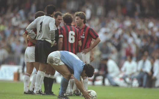 21 Oct 1990: Diego Maradona of Napoli places the ball on the penalty spot during a match against AC Milan at the San Paolo Stadium in Naples, Italy. Mandatory Credit: Simon Bruty/Allsport 21 Oct 1990: Diego Maradona of Napoli places the ball on the penalty spot during a match against AC Milan at the San Paolo Stadium in Naples, Italy. Mandatory Credit: Simon Bruty/Allsport