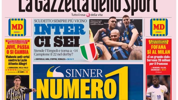 PRIMA PAGINA GAZZETTA DELLO SPORT OGGI
