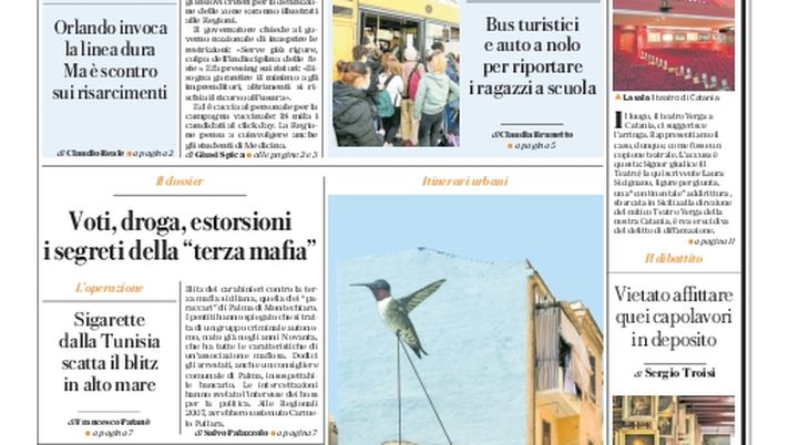 Prima Pagina, La Repubblica-Palermo: “Zona rossa, ecco perché. Vaccini, caccia al personale” Prima Pagina, La Repubblica-Palermo: “Zona rossa, ecco perché. Vaccini, caccia al personale”