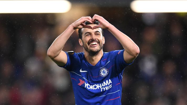LONDON, ENGLAND - MARCH 07: Pedro of Chelsea celebrates after scoring his team's first goal during the UEFA Europa League Round of 16 First Leg match between Chelsea and Dynamo Kyiv at Stamford Bridge on March 07, 2019 in London, England. (Photo by Michael Regan/Getty Images) LONDON, ENGLAND - MARCH 07: Pedro of Chelsea celebrates after scoring his team's first goal during the UEFA Europa League Round of 16 First Leg match between Chelsea and Dynamo Kyiv at Stamford Bridge on March 07, 2019 in London, England. (Photo by Michael Regan/Getty Images)