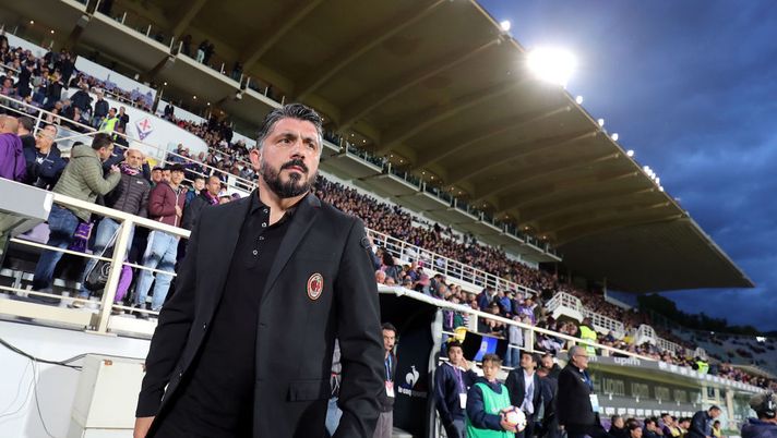 FLORENCE, ITALY - MAY 11: Gennaro Gattuso manager of AC Milan looks on during the Serie A match between ACF Fiorentina and AC Milan at Stadio Artemio Franchi on May 11, 2019 in Florence, Italy.  (Photo by Gabriele Maltinti/Getty Images) 