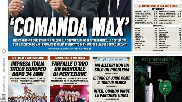 Prima Pagina, Tuttosport: “Comanda Max. Duello scudetto, è Ibra Napoli!” Prima Pagina, Tuttosport: “Comanda Max. Duello scudetto, è Ibra Napoli!” - immagine 1