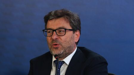 ROME, ITALY - JUNE 09: Italy's Minister of Economic Development Giancarlo Giorgetti attends a press conference during the 'Casa Azzurri' at pratibus district on June 9, 2021 in Rome, Italy. (Photo by Paolo Bruno/Getty Images)