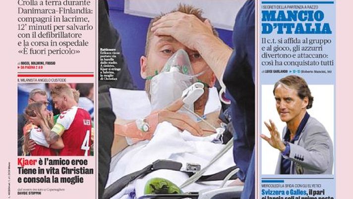 Prima Pagina, La Gazzetta dello Sport: “Ti aspettiamo! Eriksen shock, paura in diretta”  Prima Pagina, La Gazzetta dello Sport: “Ti aspettiamo! Eriksen shock, paura in diretta”