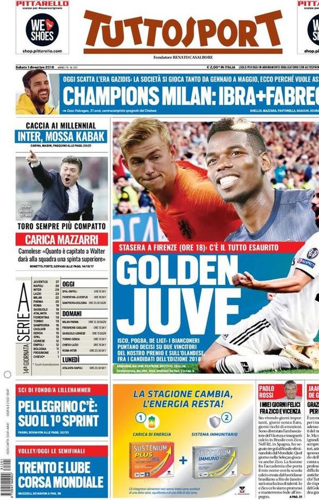 Prima Pagina, Tuttosport: “Golden Juve. Champions Milan: Ibra+Fabregas. Inter, mossa Kabak…” Prima Pagina, Tuttosport: “Golden Juve. Champions Milan: Ibra+Fabregas. Inter, mossa Kabak…”