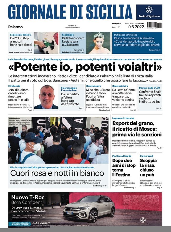 Prima Pagina, Giornale di Sicilia: “Cuori rosa e notti in bianco”  Prima Pagina
