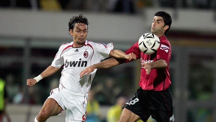 LIVORNO, ITALY - SEPTEMBER 23: Filippo Inzaghi of Milan challenges Rahman Rezaei of Livorno during the Serie A match between Livorno and AC Milan at the Stadio Armando Picchi on September 23, 2006 in Livorno, Italy. (Photo by New Press/Getty Images) LIVORNO, ITALY - SEPTEMBER 23: Filippo Inzaghi of Milan challenges Rahman Rezaei of Livorno during the Serie A match between Livorno and AC Milan at the Stadio Armando Picchi on September 23, 2006 in Livorno, Italy. (Photo by New Press/Getty Images)
