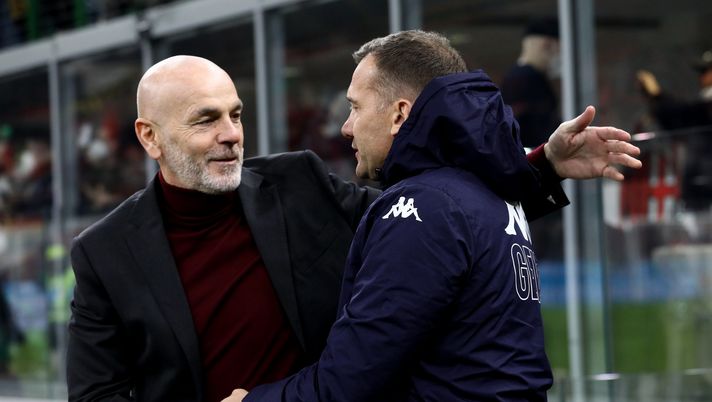 MILAN, ITALY - JANUARY 13: Stefano Pioli, head coach of AC Milan, and Andriy Shevchenko, Head Coach of Genoa CFC, embrace during the Coppa Italia match between AC Milan and Genoa CFC at Stadio Giuseppe Meazza on January 13, 2022 in Milan, Italy. (Photo by Marco Luzzani/Getty Images) MILAN, ITALY - JANUARY 13: Stefano Pioli, head coach of AC Milan, and Andriy Shevchenko, Head Coach of Genoa CFC, embrace during the Coppa Italia match between AC Milan and Genoa CFC at Stadio Giuseppe Meazza on January 13, 2022 in Milan, Italy. (Photo by Marco Luzzani/Getty Images)