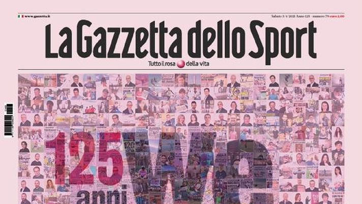 Prima Pagina, La Gazzetta dello Sport: “125 anni, we are the sport!” Prima Pagina, La Gazzetta dello Sport: “125 anni, we are the sport!”