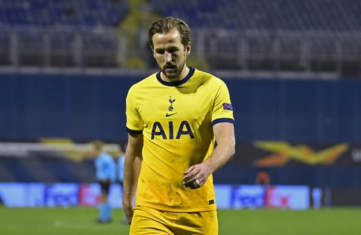 ZAGREB, CROATIA - MARCH 18: Harry Kane of Tottenham Hotspur looks dejected following defeat in the UEFA Europa League Round of 16 Second Leg match between Dinamo Zagreb and Tottenham Hotspur at Stadion Maksimir on March 18, 2021 in Zagreb, Croatia. Sporting stadiums around Europe remain under strict restrictions due to the Coronavirus Pandemic as Government social distancing laws prohibit fans inside venues resulting in games being played behind closed doors. (Photo by Jurij Kodrun/Getty Images) ZAGREB, CROATIA - MARCH 18: Harry Kane of Tottenham Hotspur looks dejected following defeat in the UEFA Europa League Round of 16 Second Leg match between Dinamo Zagreb and Tottenham Hotspur at Stadion Maksimir on March 18, 2021 in Zagreb, Croatia. Sporting stadiums around Europe remain under strict restrictions due to the Coronavirus Pandemic as Government social distancing laws prohibit fans inside venues resulting in games being played behind closed doors. (Photo by Jurij Kodrun/Getty Images)