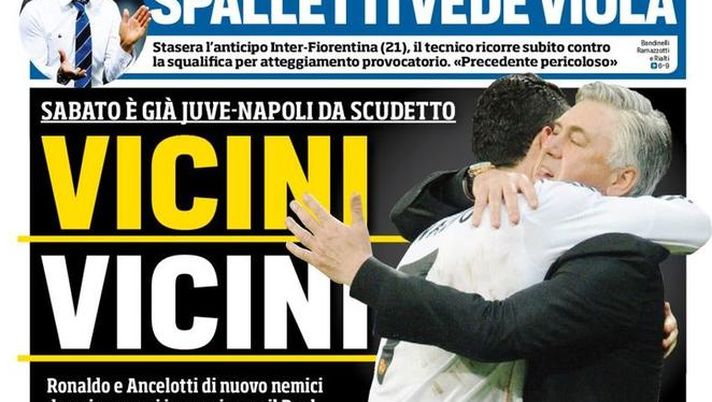 Prima Pagina, Corriere dello Sport: “Vicini vicini. Avanti con DiFra, derby decisivo. Spalletti vede viola…” Prima Pagina, Corriere dello Sport: “Vicini vicini. Avanti con DiFra, derby decisivo. Spalletti vede viola…”