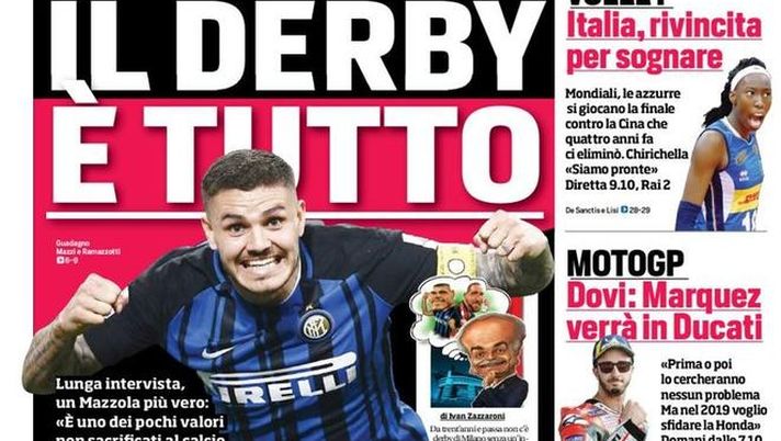 Prima Pagina, Corriere dello Sport: “Il derby è tutto. La Juve va a sinistra. Berardi, la Roma ci riprova…” Prima Pagina, Corriere dello Sport: “Il derby è tutto. La Juve va a sinistra. Berardi, la Roma ci riprova…”