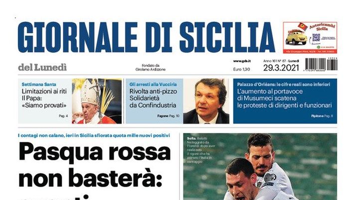 Prima Pagina, Giornale di Sicilia: &#8220;Pasqua rossa non basterà: avanti con i divieti&#8221; 