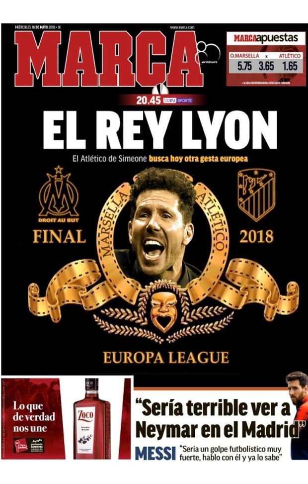 Prima Pagina, Marca: “Il Re Leone. Simeone cerca l’impresa. Messi: ‘Neymar al Real? Un colpo di stato…” Prima Pagina, Marca: “Il Re Leone. Simeone cerca l’impresa. Messi: ‘Neymar al Real? Un colpo di stato…”