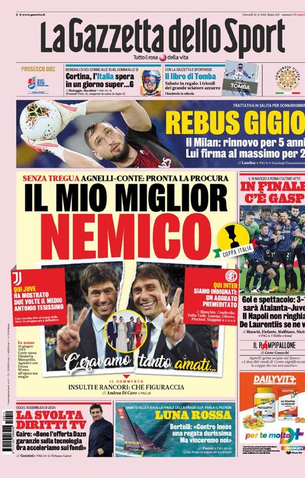 Prima Pagina, La Gazzetta dello Sport: “Rebus Gigio. Il mio miglior nemico. C’eravamo tanto amati&#8230;” 