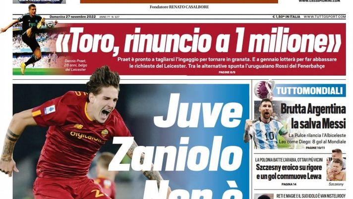EDICOLA TS – Juve-Zaniolo, non è finita! Brutta Argentina, la salva Messi - immagine 1