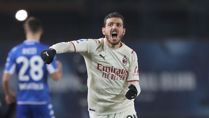 EMPOLI, ITALY - DECEMBER 22: Alessandro Florenzi of AC Milan reacts during the Serie A match between Empoli FC and AC Milan at Stadio Carlo Castellani on December 22, 2021 in Empoli, Italy. (Photo by Gabriele Maltinti/Getty Images)
