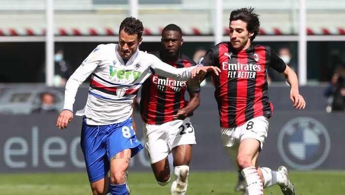 Tonali e Candreva a duello in Sampdoria-Milan