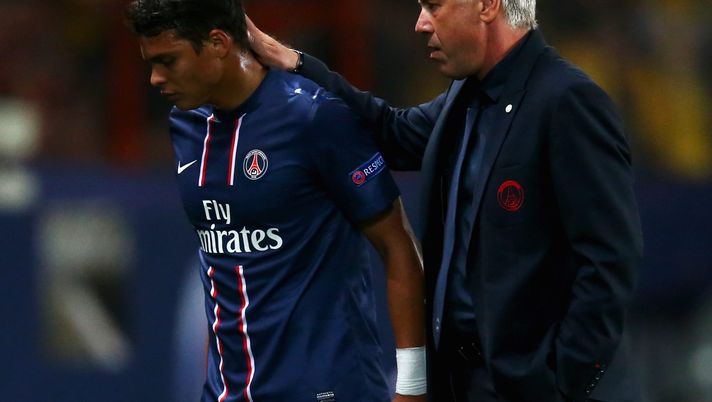 Thiago Silva e Carlo Ancelotti, insieme al PSG (credits Getty Images) 