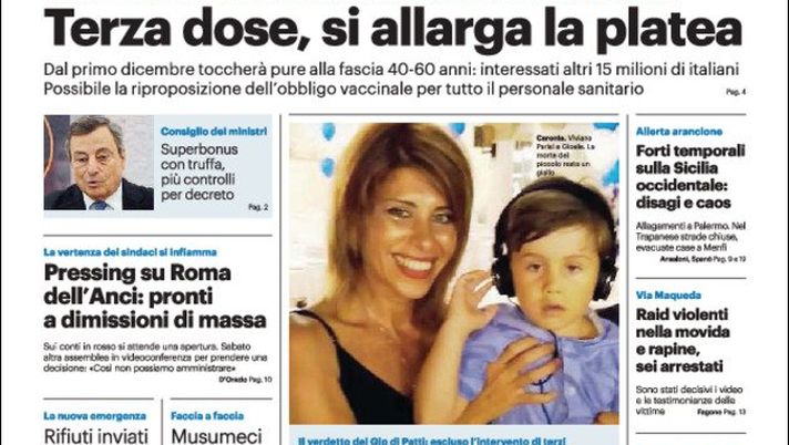 Prima Pagina, Giornale di Sicilia: “Terza dose, si allarga la platea” Prima Pagina, Giornale di Sicilia: “Terza dose, si allarga la platea” - immagine 1