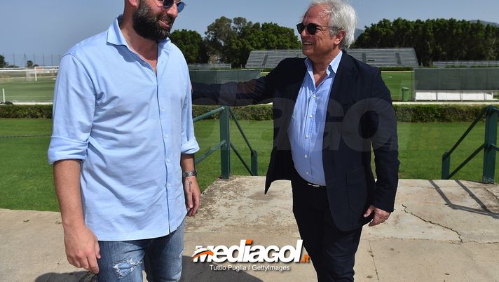 PALERMO, ITALY - APRIL 29:  Roberto Stellone (L), new head coach of US Citta' di Palermo and President Giovanni Giammarva look on at Carmelo Onorato training center on April 29, 2018 in Palermo, Italy.  (Photo by Tullio M. Puglia/Getty Images) 