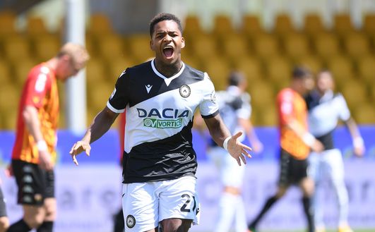 Jayden Braaf esulta dopo aver segnato il primo gol in Serie A Jayden Braaf esulta dopo aver segnato il primo gol in Serie A