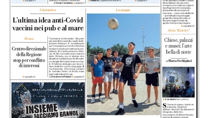 Prima Pagina, La Repubblica-Palermo: &#8220;Idea anti-Covid, vaccini nei pub e a mare&#8221; 