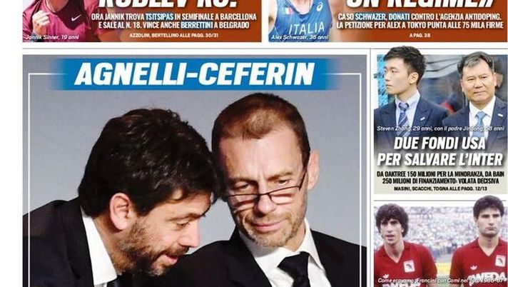 Prima Pagina, Tuttosport: “Agnelli-Ceferin, la verità! Due fondi USA per salvare l&#8217;Inter&#8221; 