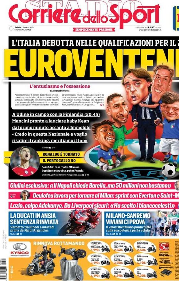 Prima Pagina, Corriere dello Sport: “Euroventenni. Il Napoli chiede Barella. Lazio, colpo Adekanye” Prima Pagina, Corriere dello Sport: “Euroventenni. Il Napoli chiede Barella. Lazio, colpo Adekanye”