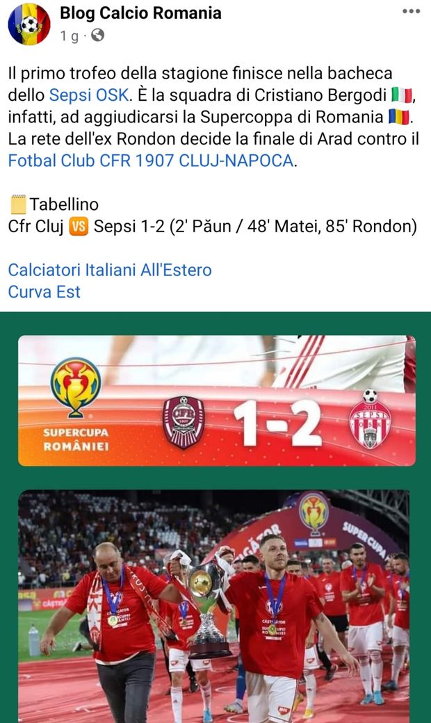Romania, il derby degli “italiani”: Supercoppa al Sepsi di Bergodi contro il Cluj di Petrescu- immagine 2