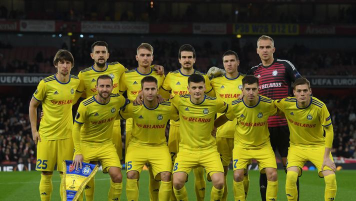 LONDON, ENGLAND - FEBRUARY 21: BATE Borisov pose for a team photo ahrad of the UEFA Europa League Round of 32 Second Leg match between Arsenal and BATE Borisov at Emirates Stadium on February 21, 2019 in London, England. (Photo by Mike Hewitt/Getty Images) 