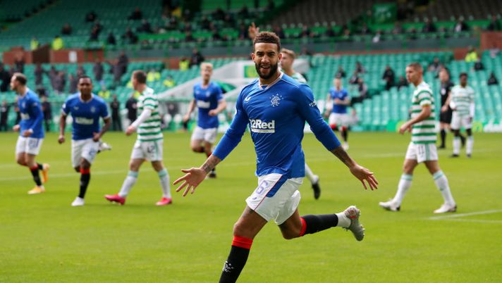 GLASGOW, SCOTLAND - OCTOBER 17: Connor Goldson of Rangers celebrates after scoring his team's first goal during the Ladbrokes Scottish Premiership match between Celtic and Rangers at Celtic Park on October 17, 2020 in Glasgow, Scotland. Sporting stadiums around the UK remain under strict restrictions due to the Coronavirus Pandemic as Government social distancing laws prohibit fans inside venues resulting in games being played behind closed doors. (Photo by Ian MacNicol/Getty Images) GLASGOW, SCOTLAND - OCTOBER 17: Connor Goldson of Rangers celebrates after scoring his team's first goal during the Ladbrokes Scottish Premiership match between Celtic and Rangers at Celtic Park on October 17, 2020 in Glasgow, Scotland. Sporting stadiums around the UK remain under strict restrictions due to the Coronavirus Pandemic as Government social distancing laws prohibit fans inside venues resulting in games being played behind closed doors. (Photo by Ian MacNicol/Getty Images)