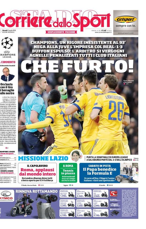 Prima Pagina Corriere Dello Sport “juventus Che Furto Roma
