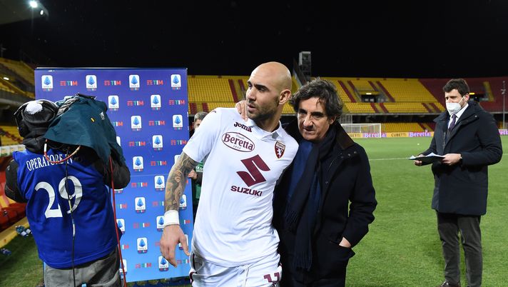 BENEVENTO, ITALY - JANUARY 22: Simone Zaza of Torino  and Urbano Cairo, president of Torino FC after the Serie A match between Benevento Calcio and Torino FC  at Stadio Ciro Vigorito on January 22, 2021 in Benevento, Italy. (Photo by Francesco Pecoraro/Getty Images) 