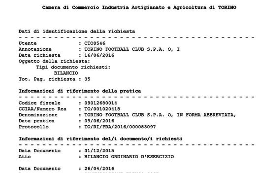  Un estratto dal bilancio del Torino 2015 