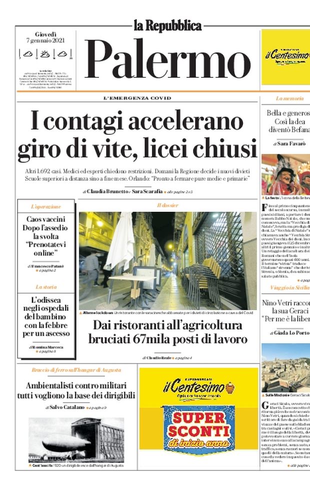 Prima Pagina, La Repubblica-Palermo: “I contagi accelerano, licei chiusi. Caos vaccini” 