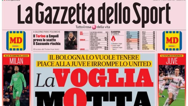 PRIMA PAGINA GAZZETTA DELLO SPORT OGGI: “Inzaghi al rinnovo, ci metto la firma”