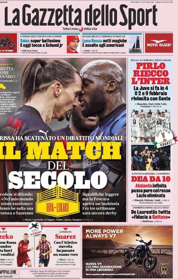 La Gazzetta dello Sport, la prima pagina di oggi, giovedì 28 gennaio 2021 