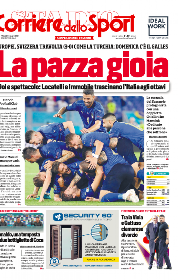 Prima Pagina, Corriere dello Sport: “La pazza gioia. Viola e Gattuso clamoroso divorzio” 