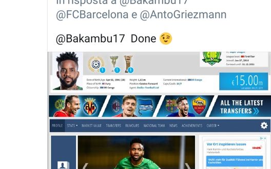 Caro Transfermarkt, puoi scrivere sul mio profilo Bakambu quasi giocatore del Barcellona? Grazie per aver esaudito, firmato Bakambu 
