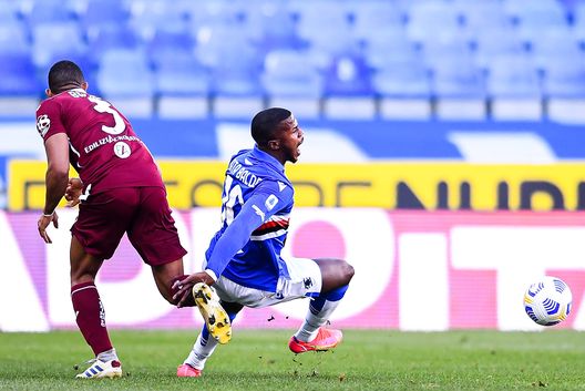GENOA, ITALY - MARCH 21: Gleison Bremer of Torino (L) tackles Keita Balde of Sampdoria during the Serie A match between UC Sampdoria and Torino FC at Stadio Luigi Ferraris on March 21, 2021 in Genoa, Italy. (Photo by Getty Images) GENOA, ITALY - MARCH 21: Gleison Bremer of Torino (L) tackles Keita Balde of Sampdoria during the Serie A match between UC Sampdoria and Torino FC at Stadio Luigi Ferraris on March 21, 2021 in Genoa, Italy. (Photo by Getty Images)
