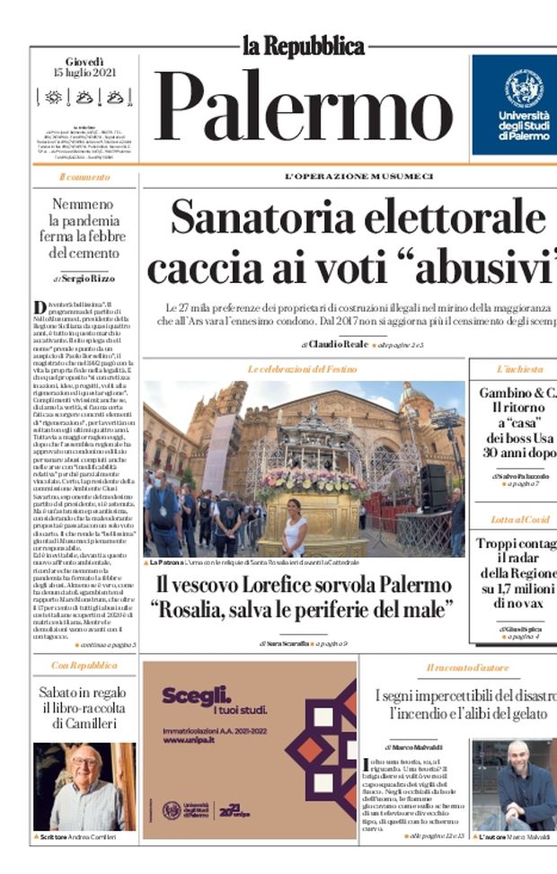 Prima Pagina, La Repubblica-Palermo: “Sanatoria elettorale, caccia ai voti ‘abusivi'” Prima Pagina, La Repubblica-Palermo: “Sanatoria elettorale, caccia ai voti ‘abusivi'”