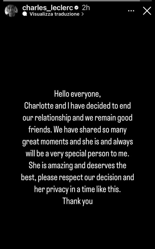 Leclerc-Charlotte, è finita: ecco l’annuncio del pilota della Ferrari sui social- immagine 2
