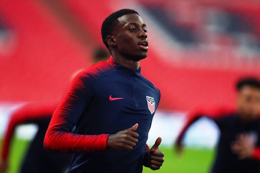 LONDON, ENGLAND - NOVEMBER 14: Timothy Weah of the USA attends a training session ahead of the International Friendly between England and the USA at Wembley Stadium on November 14, 2018 in London, England. (Photo by Catherine Ivill/Getty Images) LONDON, ENGLAND - NOVEMBER 14: Timothy Weah of the USA attends a training session ahead of the International Friendly between England and the USA at Wembley Stadium on November 14, 2018 in London, England. (Photo by Catherine Ivill/Getty Images)