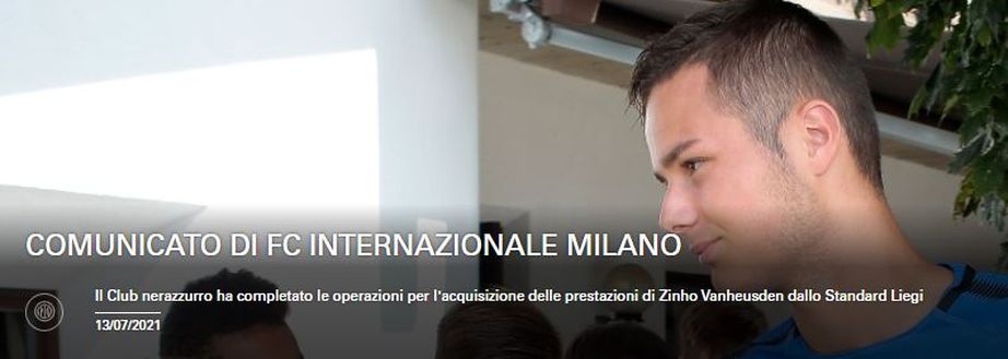 Il comunicato sul sito nerazzurro UFFICIALE / Mercato, Vanheusden torna all’Inter: il comunicato della società- immagine 2