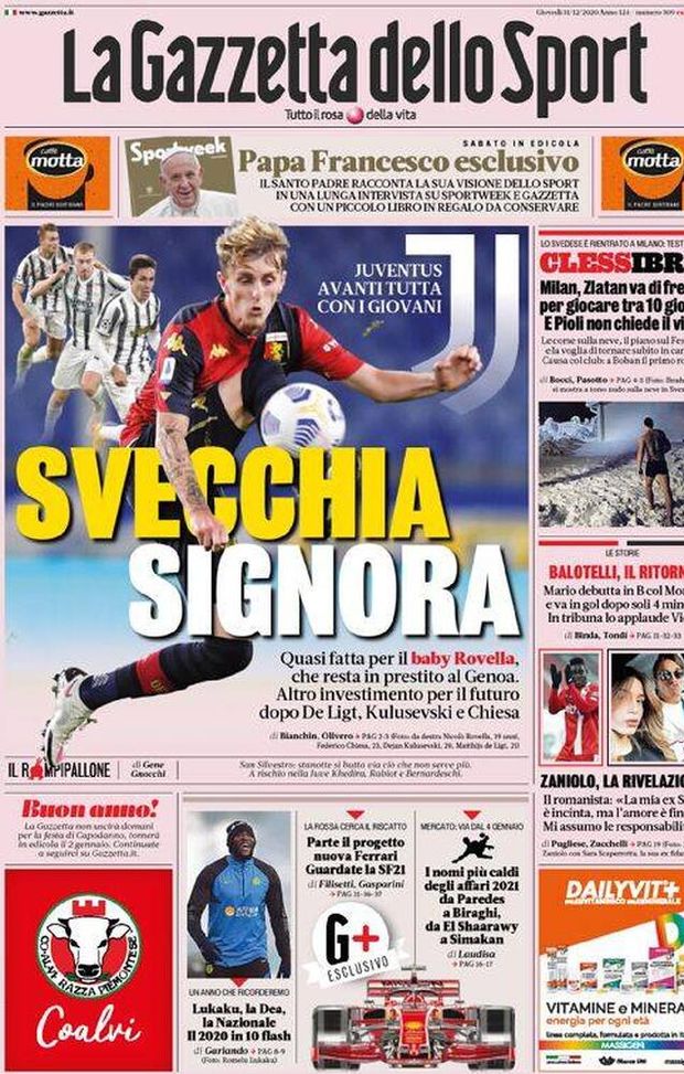 GAZZETTA DELLO SPORT – La Prima Pagina Di Oggi, 31 Dicembre 2020 ...